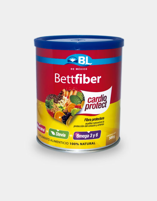 <strong>BettFiber CardioProtect</strong>, es un suplemento orientado a brindar importantes beneficios al sistema circulatorio y digestivo, contiene en su composición una mezcla de fibras solubles, derivadas de frutas y vegetales, semillas y cereales.Por sus propiedades físicas, la fibra soluble es la que brinda mayores beneficios al organismo, ya que en su composición se encuentran diversos elementos, entre los que destacan pectinas, antioxidantes, inulina, gomas, mucílagos, frutos olisacaridos. Estos elementos en Bettfiber cardioprotect, tienen la propiedad de acelerar y facilitar el tránsito intestinal.<br><br><strong>INDICACIONES:</strong>Ácidez gástrica, dispepsias, atonía digestiva, colitis, enfermedad de Crohn, gastritis, estreñimiento agudo o crónico, deficiencia enzimática, divertículos, síndrome del colon irritable, procesos de infección intestinal frecuente de origen bacteriano, padecimientos hepaticos y biliares.
