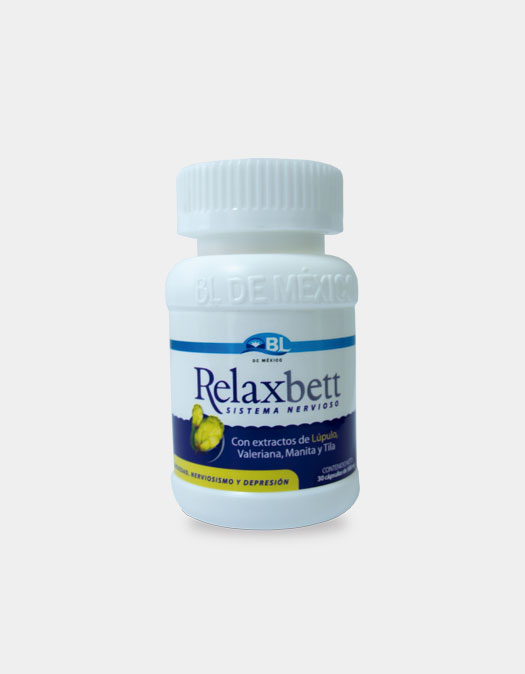 <strong>RelaxBett </strong> es una excelente mezcla 100 % Natural, de comprobada eficacia en el tratamiento de afecciones nerviosas, en su fórmula contiene Lúpulo, Valeriana, Manita y Tila, plantas de marcada acción Sedante, Somnífera y Tranquilizante, sus activos producen sedación en todo el sistema nervioso central, disminuyen la presión arterial y el nerviosismo, además de inducir sueño de forma natural, sin riesgo de dependencia o adicción.<br><br><strong>Indicaciones</strong><br>Ansiedad, nerviosismo, estrés, neurosis de angustia o irritabilidad, dolores de cabeza, palpitaciones, arritmias, hipertensión arterial esencial, temblores, neurosis gástrica (nervios en el estómago), colon irritable, depresión nerviosa y agotamiento, insomnio.
